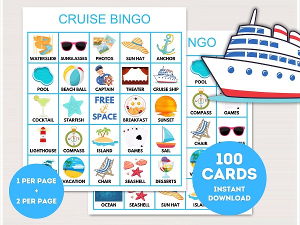 printable cruise ship bingo cards with pictures