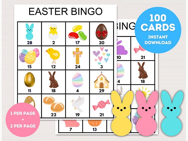 easter bingo cards with pictures for kids