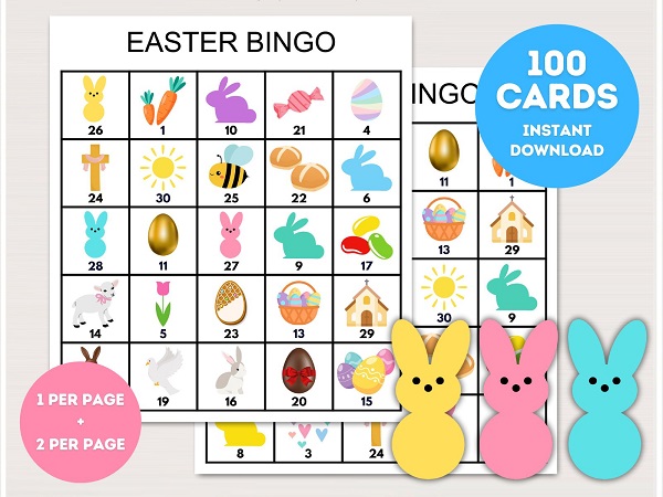 printable easter bingo cards with pictures for kids