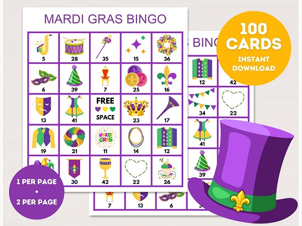 printable mardi gras bingo cards with pictures