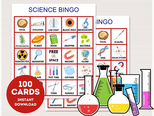 printable science bingo cards with pictures for kids