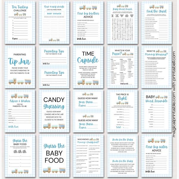choo choo Train Baby Shower Games Bundle