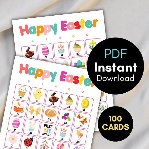Easter Party Bingo Game for Kids Adults