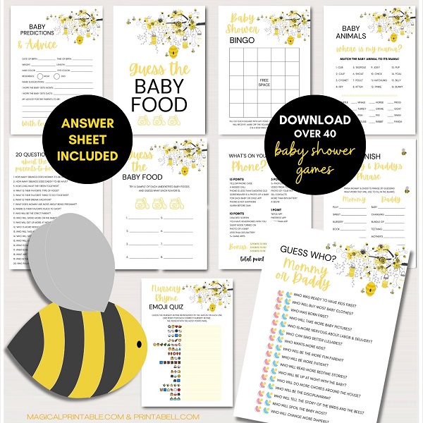 Bee Baby Shower Games Printable