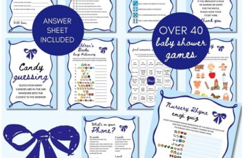 Blue Coquette Bow Baby Shower Games Package
