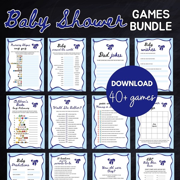 Blue Coquette Bow Baby Shower Games