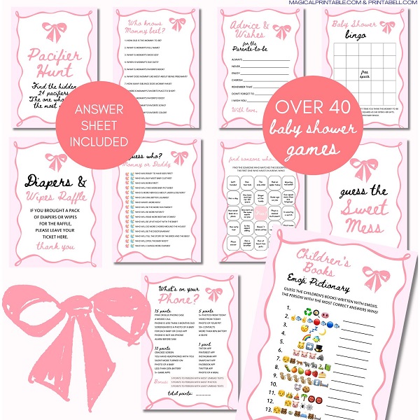 Coquette Bow Baby Shower Games Package