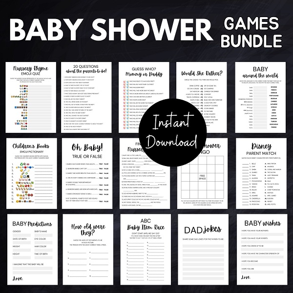 Modern Baby Shower Games Bundle - Minimalist