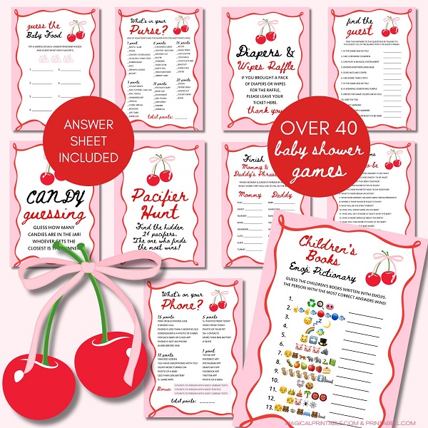 Sweet Cherry on Top Baby Shower Games Bundle