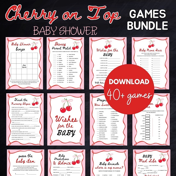 Sweet Cherry on Top Baby Shower Games Package