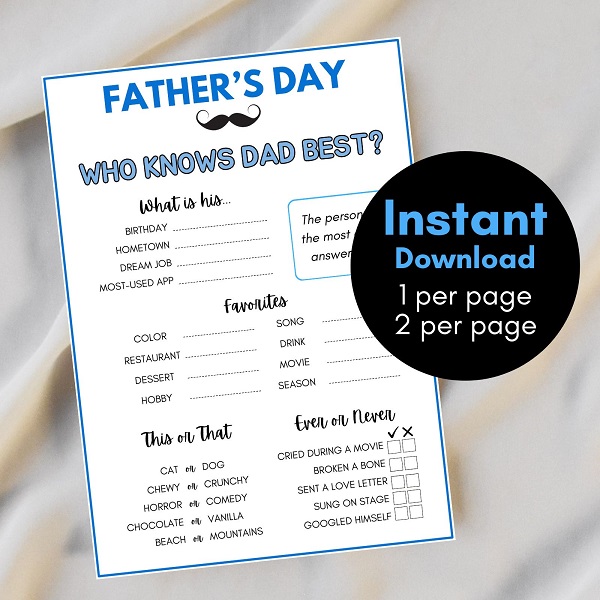 Who Knows Dad Best - fathers day game
