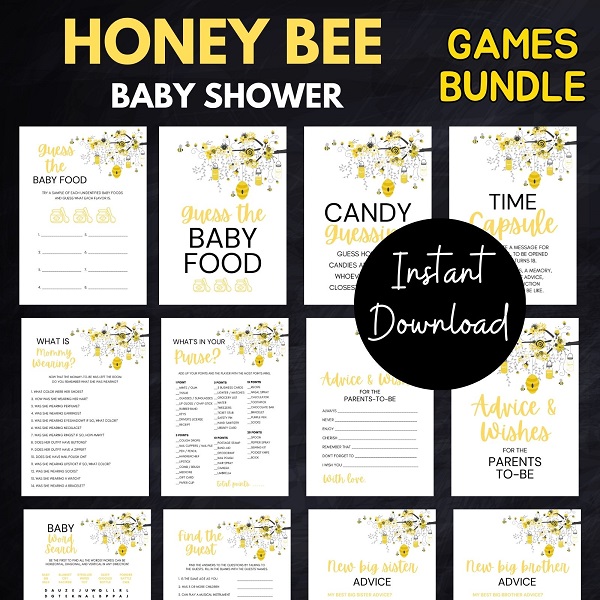 printable Bee Baby Shower Game template
