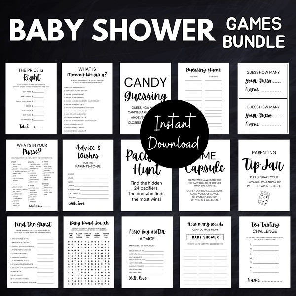 printable Minimalist baby shower games