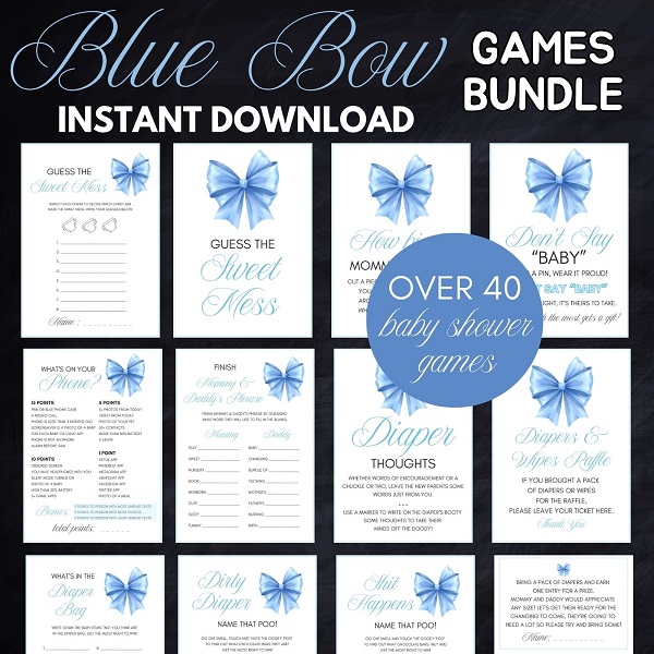 blue bow baby shower games
