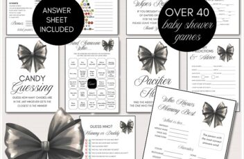 black bow baby shower games bundle