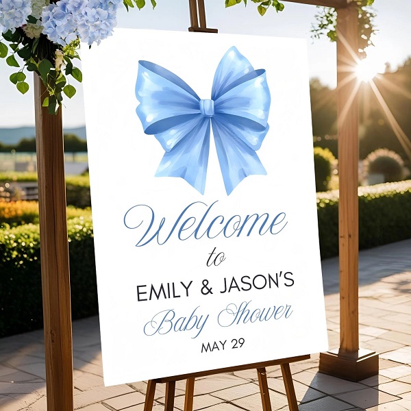 blue Editable Giant Bow Welcome Sign