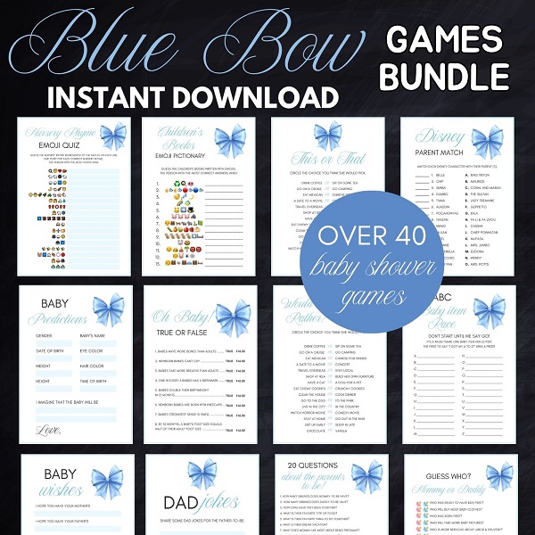 blue bow baby shower games