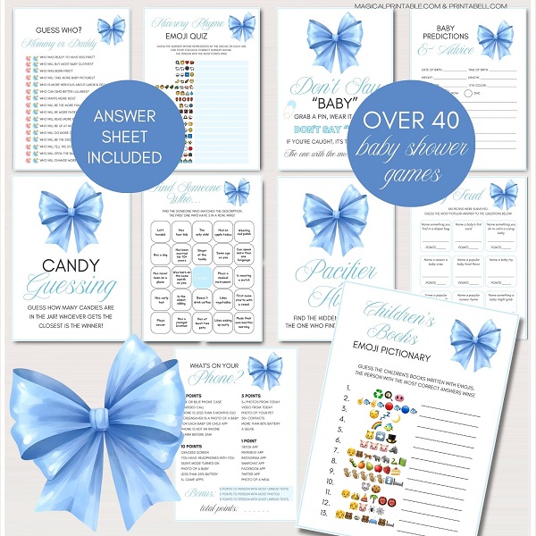blue bow coquette baby shower games