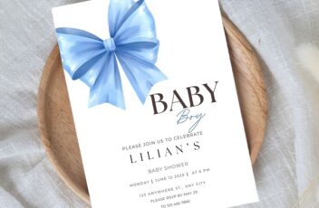 blue bow editable invitation - coquette
