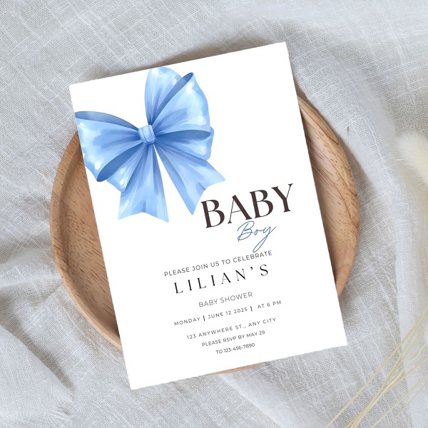 blue bow editable invitation - coquette