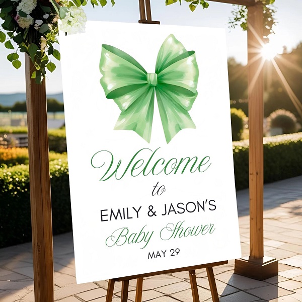 green Editable Giant Bow Welcome Sign