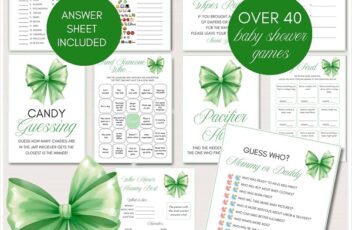 green bow baby shower game package