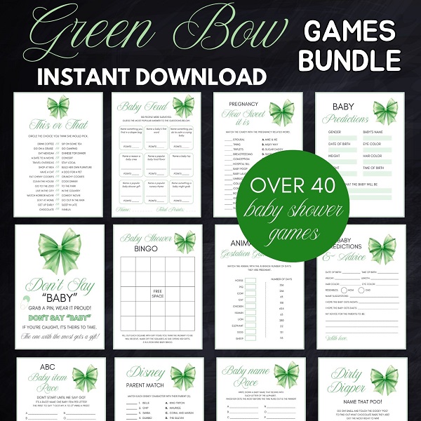 green bow baby shower game printable