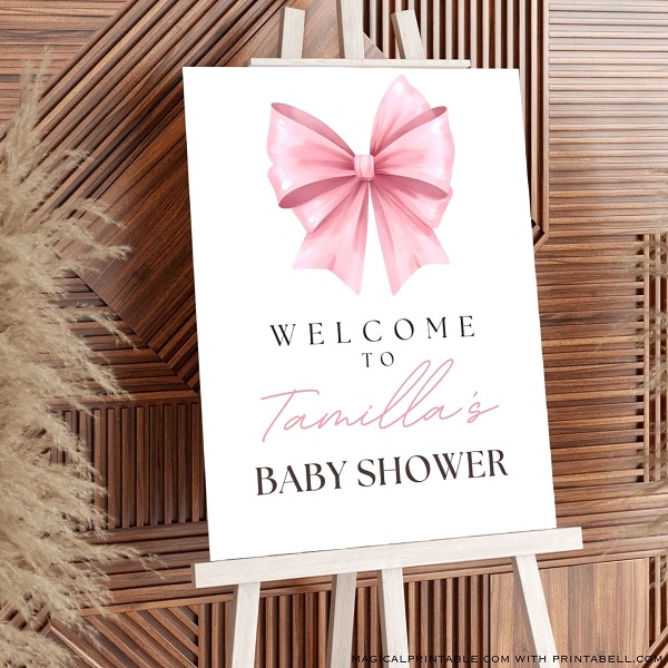 pink Editable Giant Bow Welcome Sign