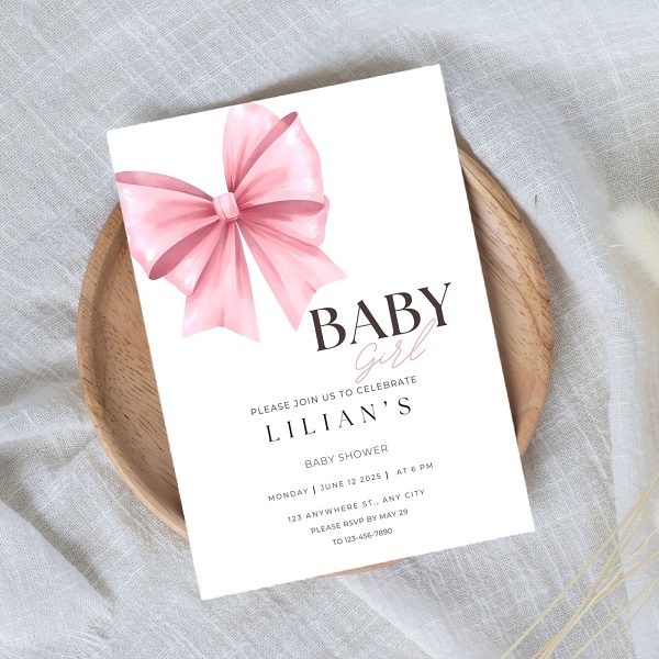 pink bow editable invitation - coquette