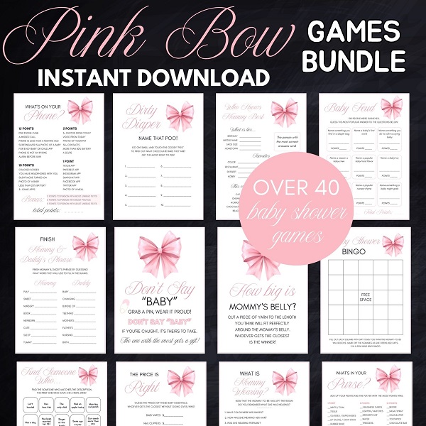 pink coquette baby shower game package