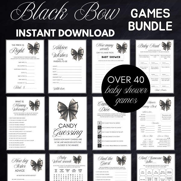 printable black bow baby shower