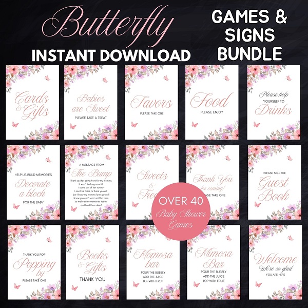 printable butterfly baby shower games