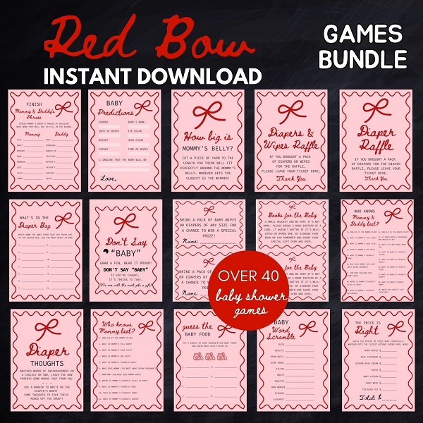printable coquette baby shower game package