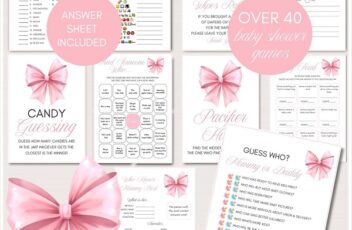 printable pink bow baby shower game package