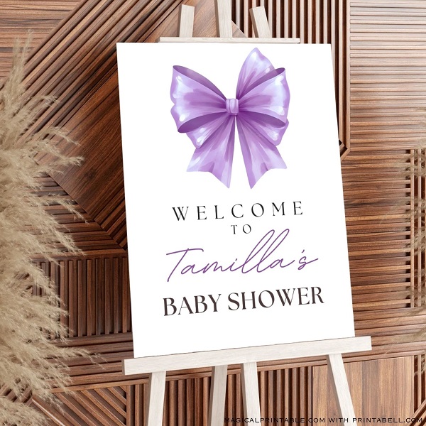 purple Editable Giant Bow Welcome Sign