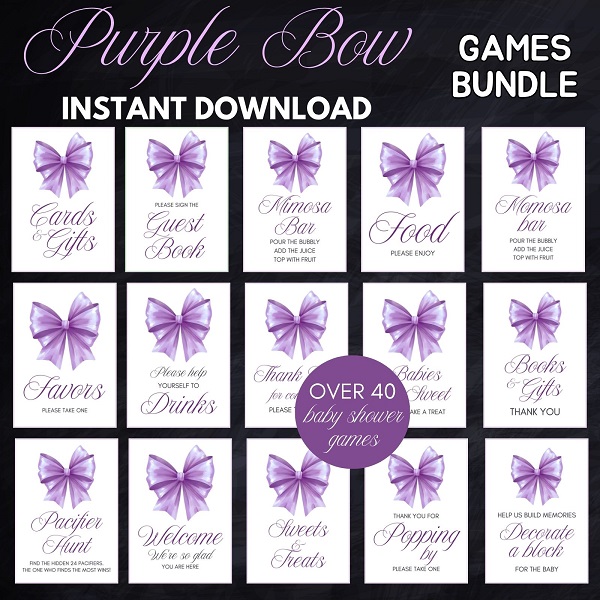purple coquette party signs