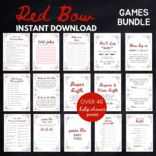 red bow baby shower games package