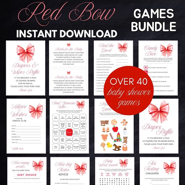 red bow baby shower games printable