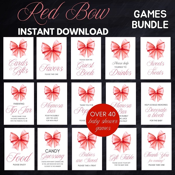 red bow party signs download