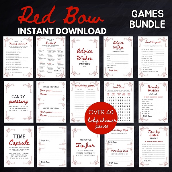 red coquette baby shower game bundle