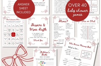 red ribbon bow baby shower games package