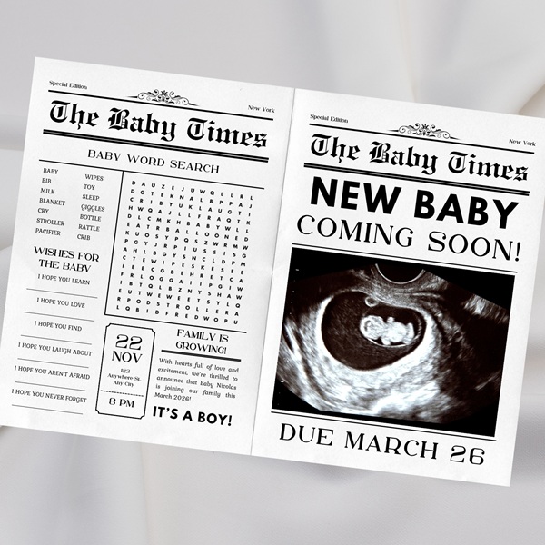 Editable Newspaper New Baby Pregnancy Announcement