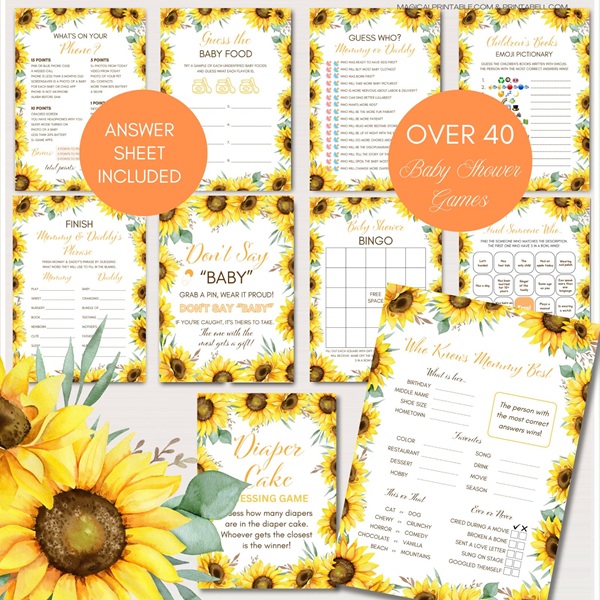 Sunflower Baby Shower Games Package