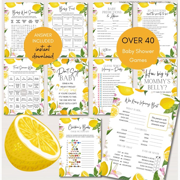 Editable Lemon Baby Shower Games Bundle
