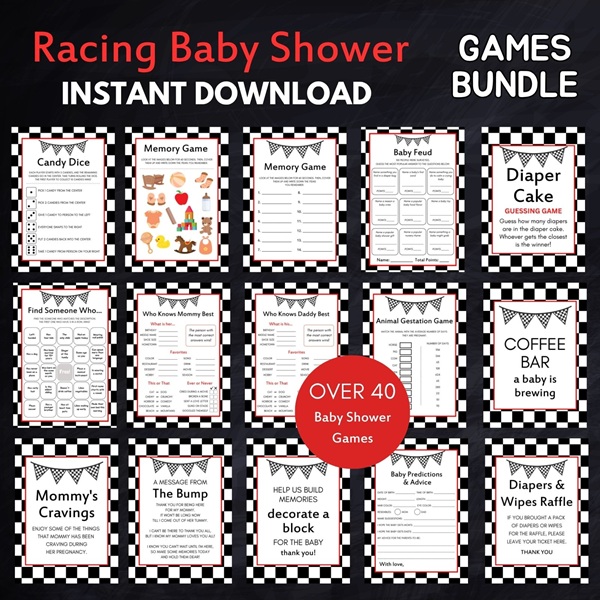 editable racing car baby shower game canva