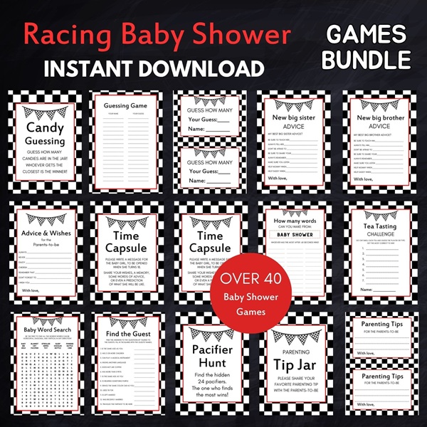 editable racing car baby shower game printables
