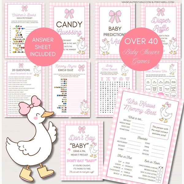pink goose baby shower game bundle