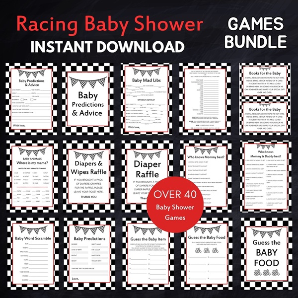 racing car baby shower game printables