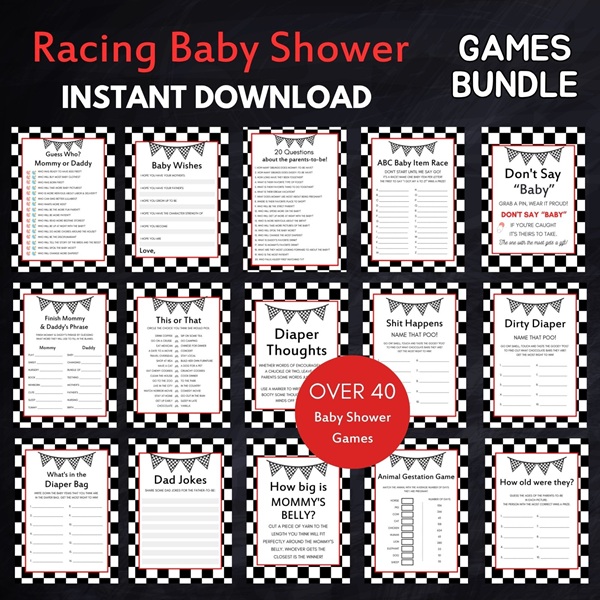 racing car baby shower game templates