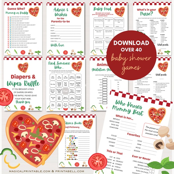 slice slice pizza baby shower game bundle